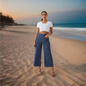 Halara Flex Women’s Size L High Waisted Pockets Washed Casual Wide-leg Jeans.New